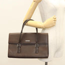 BURBERRY Hand Bag Leather Silver Brown Auth BA3148-22