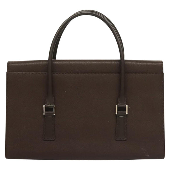 BURBERRY Hand Bag Leather Silver Brown Auth BA3148