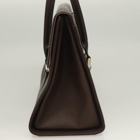 BURBERRY Hand Bag Leather Silver Brown Auth BA3148