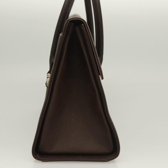 BURBERRY Hand Bag Leather Silver Brown Auth BA3148