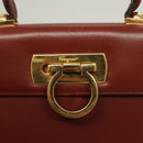 Salvatore Ferragamo Gancini Hand Bag Leather 2way Brown Gold Auth BA3154-14