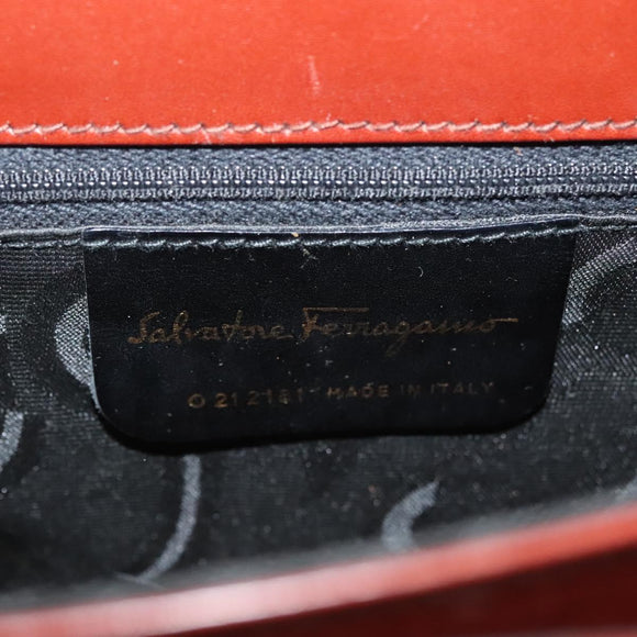 Salvatore Ferragamo Gancini Hand Bag Leather 2way Brown Gold Auth BA3154