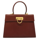 Salvatore Ferragamo Gancini Hand Bag Leather 2way Brown Gold Auth BA3154-2
