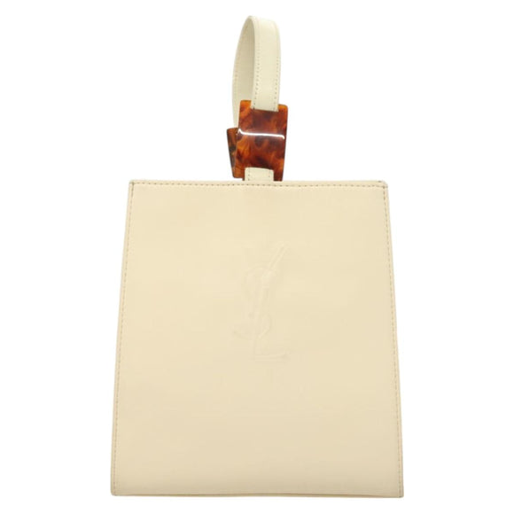 SAINT LAURENT Hand Bag Nylon Beige Auth BA3156