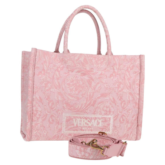 VERSACE Athena Barocco Tote Bag Canvas 2way Pink Auth BA3157M
