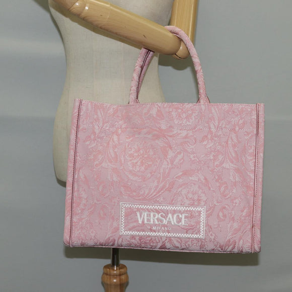 VERSACE Athena Barocco Tote Bag Canvas 2way Pink Auth BA3157M