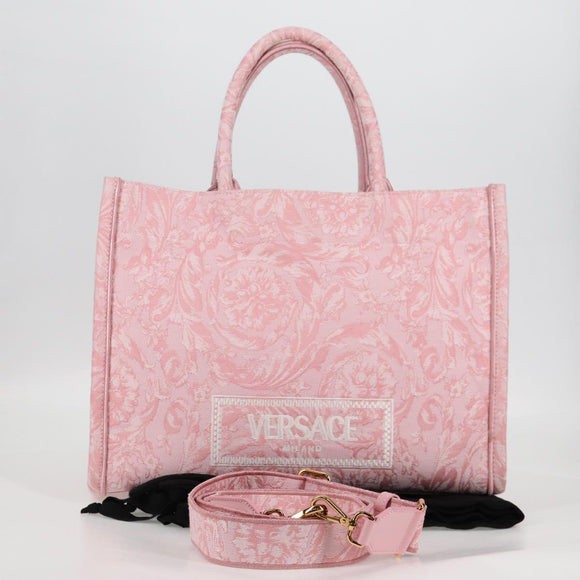 VERSACE Athena Barocco Tote Bag Canvas 2way Pink Auth BA3157M