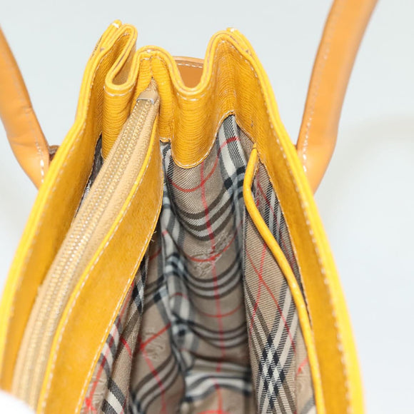 BURBERRY Hand Bag Leather Yellow Gold Auth BA3158