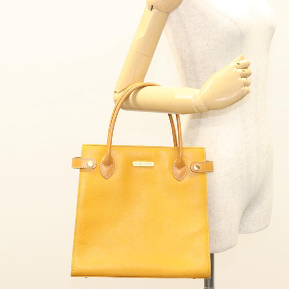 BURBERRY Hand Bag Leather Yellow Gold Auth BA3158