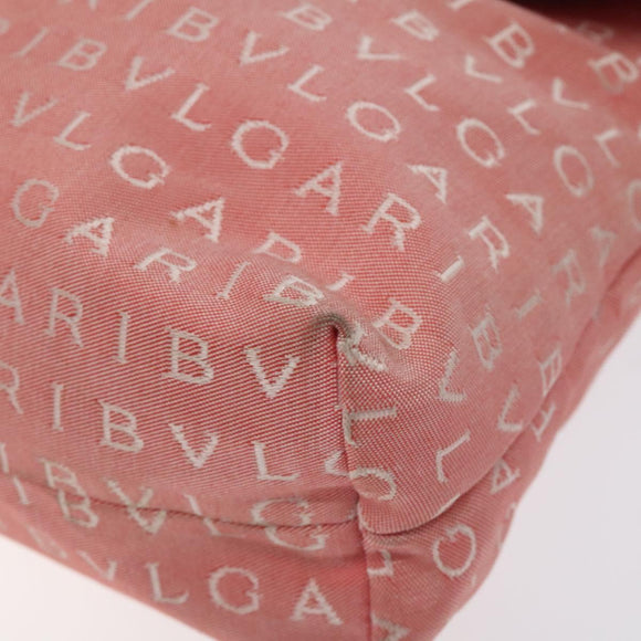 BVLGARI Logo Mania Shoulder Bag Canvas Pink Silver Auth BA3169