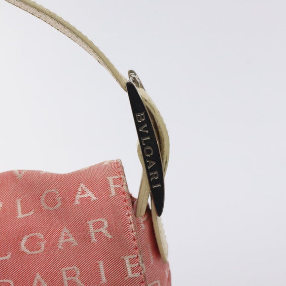 BVLGARI Logo Mania Shoulder Bag Canvas Pink Silver Auth BA3169