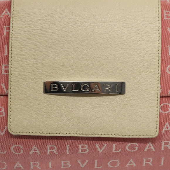 BVLGARI Logo Mania Shoulder Bag Canvas Pink Silver Auth BA3169