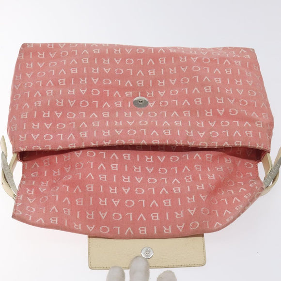 BVLGARI Logo Mania Shoulder Bag Canvas Pink Silver Auth BA3169