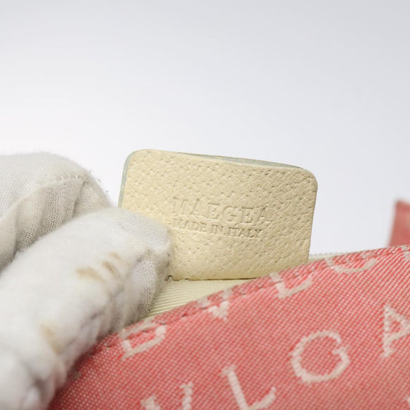 BVLGARI Logo Mania Shoulder Bag Canvas Pink Silver Auth BA3169