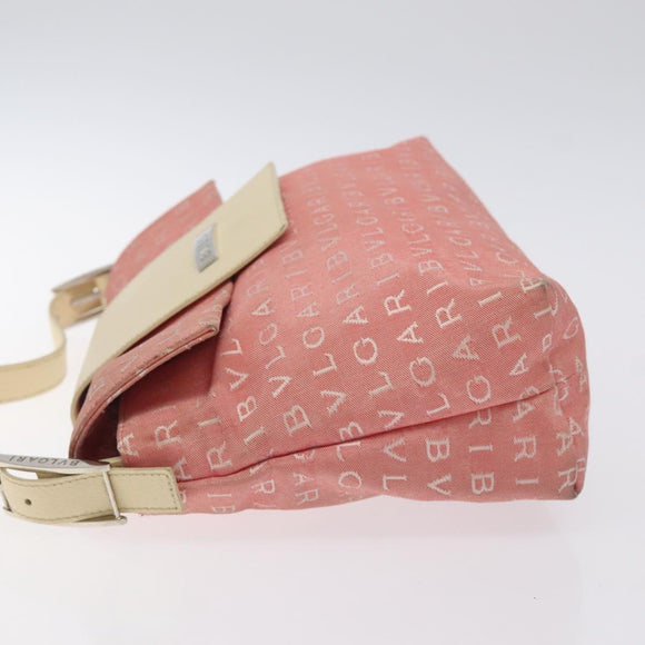 BVLGARI Logo Mania Shoulder Bag Canvas Pink Silver Auth BA3169