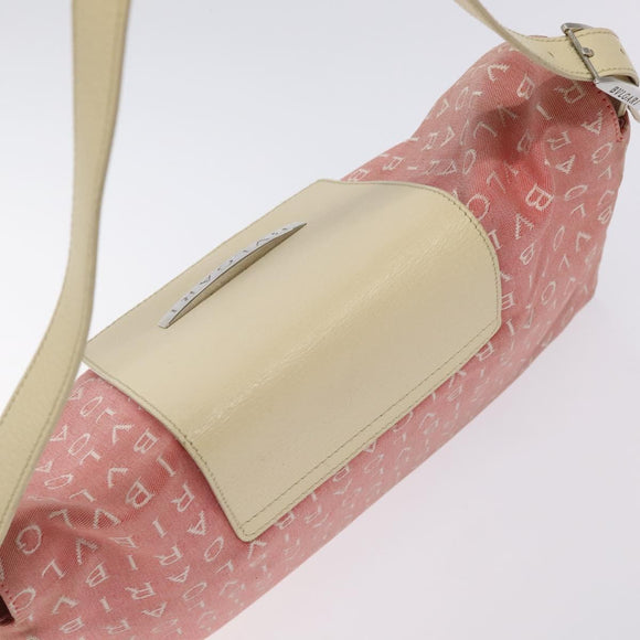 BVLGARI Logo Mania Shoulder Bag Canvas Pink Silver Auth BA3169
