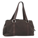 BVLGARI Logo Mania Shoulder Bag Canvas Brown Silver Auth BA3170-1