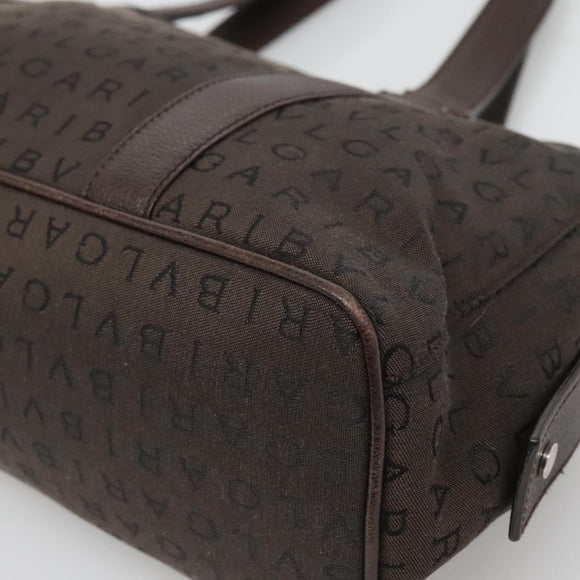 BVLGARI Logo Mania Shoulder Bag Canvas Brown Silver Auth BA3170