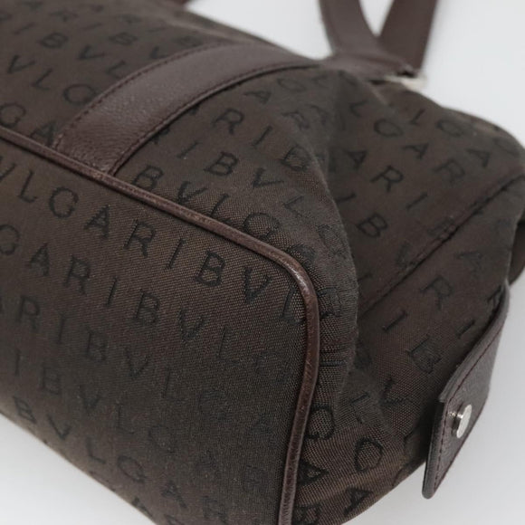BVLGARI Logo Mania Shoulder Bag Canvas Brown Silver Auth BA3170