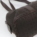 BVLGARI Logo Mania Shoulder Bag Canvas Brown Silver Auth BA3170-13