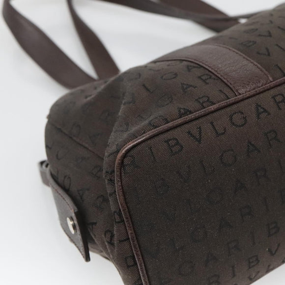 BVLGARI Logo Mania Shoulder Bag Canvas Brown Silver Auth BA3170