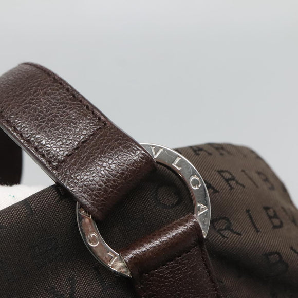 BVLGARI Logo Mania Shoulder Bag Canvas Brown Silver Auth BA3170