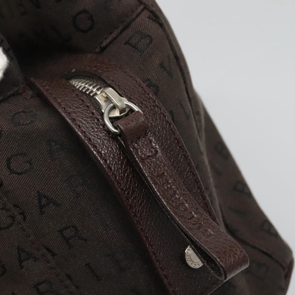 BVLGARI Logo Mania Shoulder Bag Canvas Brown Silver Auth BA3170