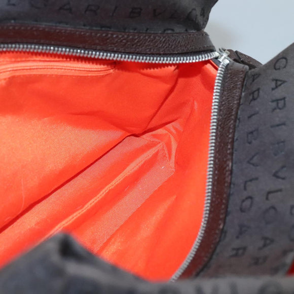 BVLGARI Logo Mania Shoulder Bag Canvas Brown Silver Auth BA3170