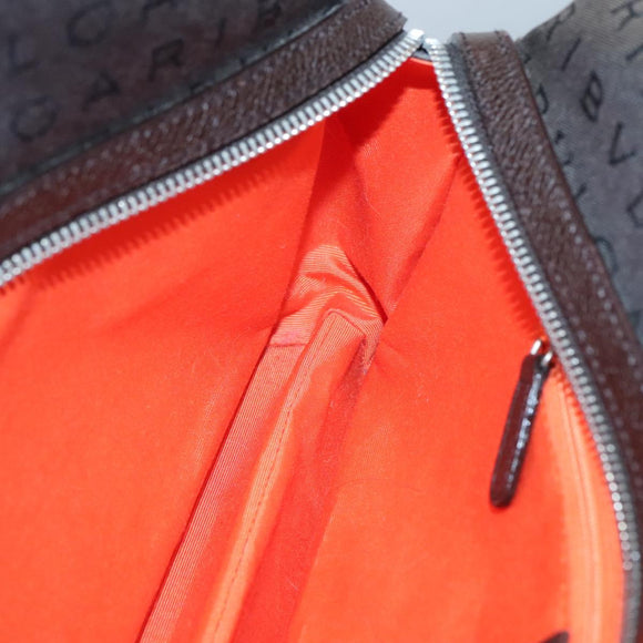 BVLGARI Logo Mania Shoulder Bag Canvas Brown Silver Auth BA3170