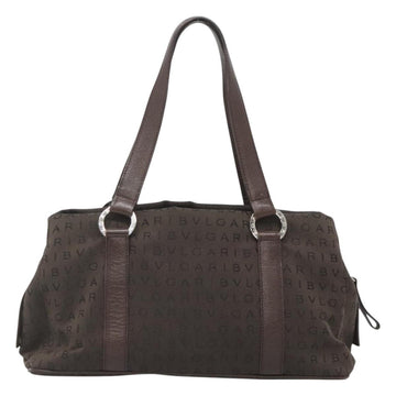 BVLGARI Logo Mania Shoulder Bag Canvas Brown Silver Auth BA3170 - 0