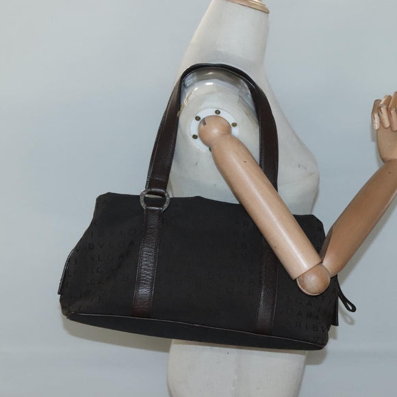 BVLGARI Logo Mania Shoulder Bag Canvas Brown Silver Auth BA3170