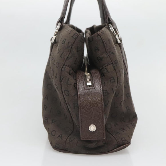 BVLGARI Logo Mania Shoulder Bag Canvas Brown Silver Auth BA3170