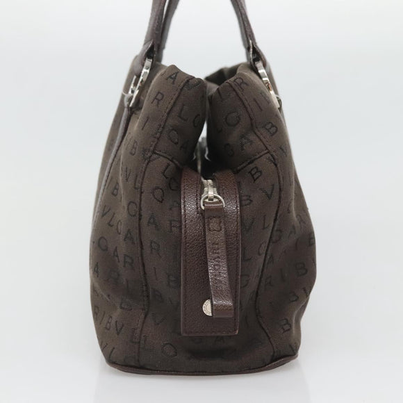 BVLGARI Logo Mania Shoulder Bag Canvas Brown Silver Auth BA3170