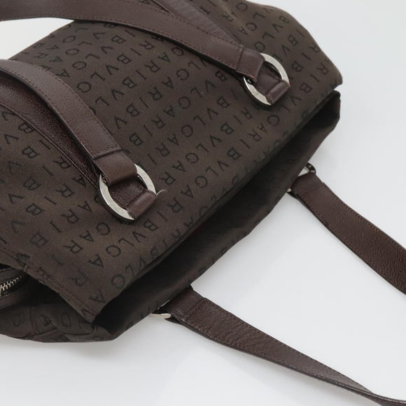 BVLGARI Logo Mania Shoulder Bag Canvas Brown Silver Auth BA3170