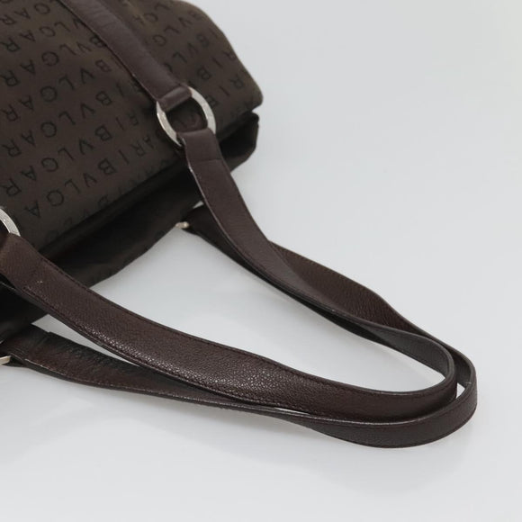 BVLGARI Logo Mania Shoulder Bag Canvas Brown Silver Auth BA3170