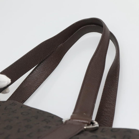 BVLGARI Logo Mania Shoulder Bag Canvas Brown Silver Auth BA3170
