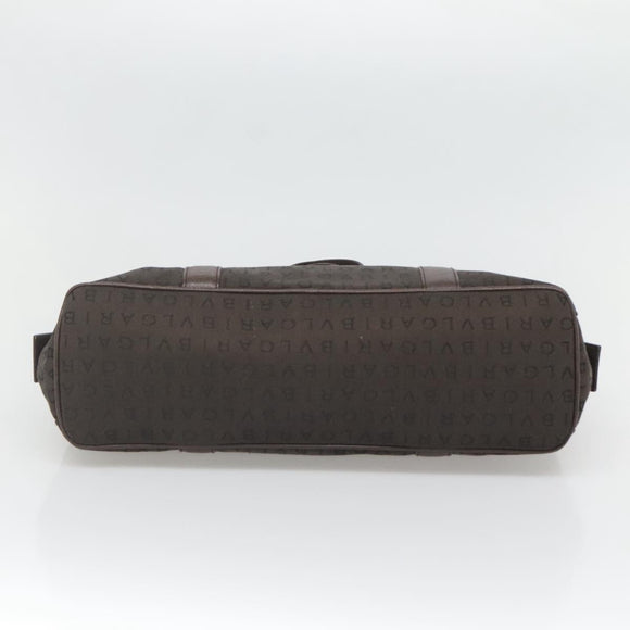 BVLGARI Logo Mania Shoulder Bag Canvas Brown Silver Auth BA3170