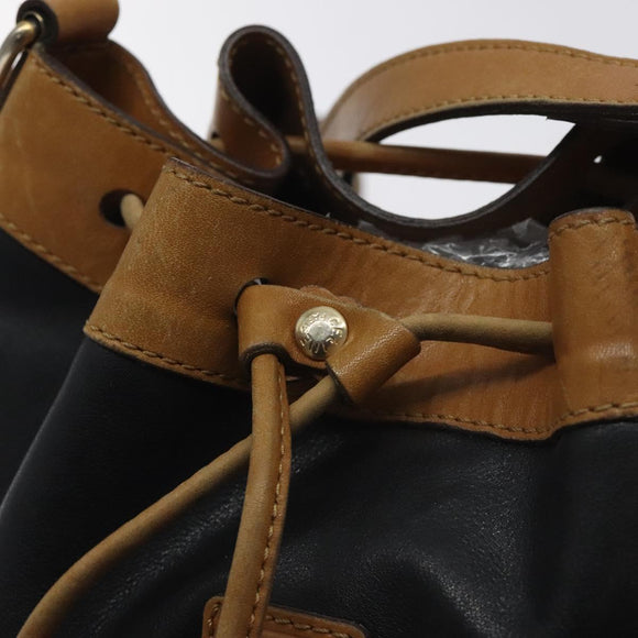 CELINE Shoulder Bag Leather Black Gold Auth BA3171