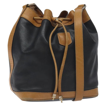 CELINE Shoulder Bag Leather Black Gold Auth BA3171