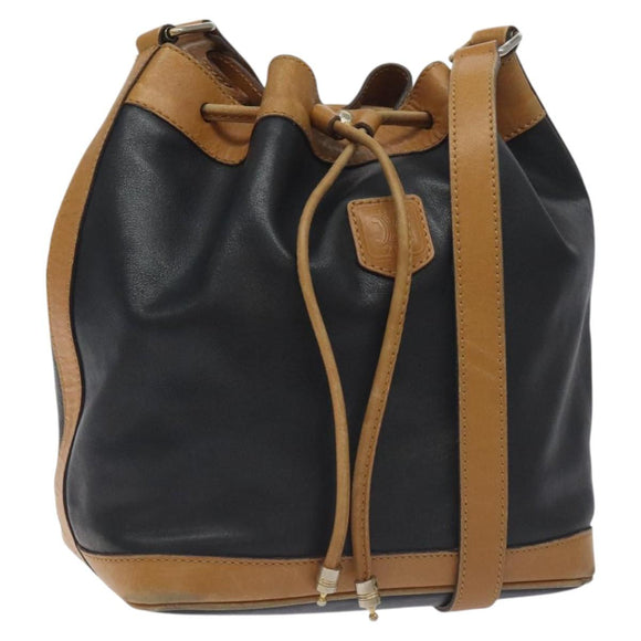 CELINE Shoulder Bag Leather Black Gold Auth BA3171