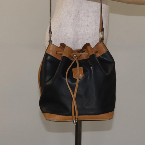 CELINE Shoulder Bag Leather Black Gold Auth BA3171