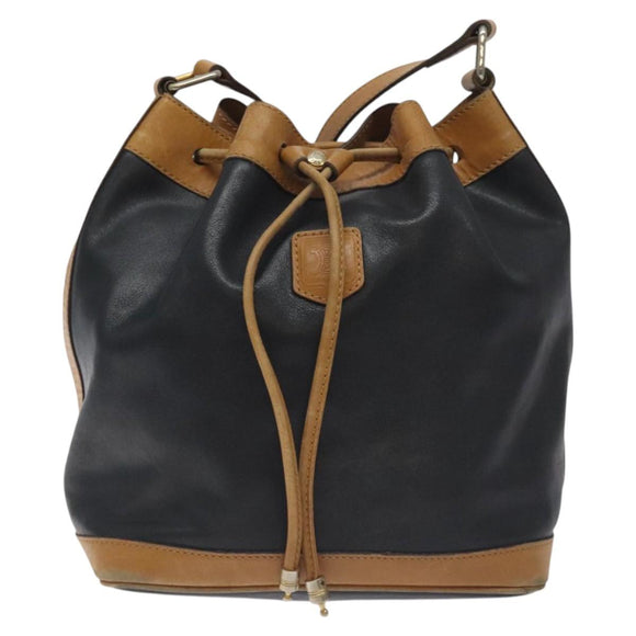 CELINE Shoulder Bag Leather Black Gold Auth BA3171