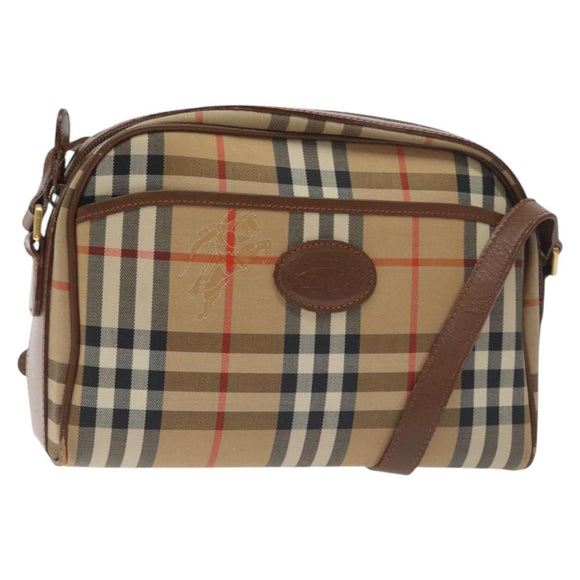 Burberrys Nova Check Shoulder Bag Canvas Beige Gold Auth BA3173