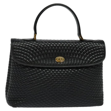 BALLY Quilted Hand Bag Leather Black Gold Auth BA3175