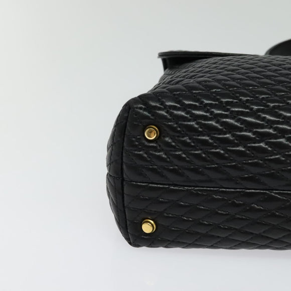 BALLY Quilted Hand Bag Leather Black Gold Auth BA3175