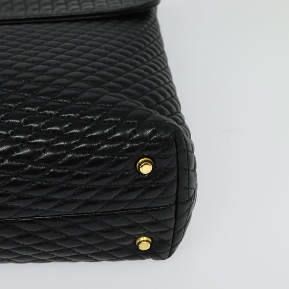 BALLY Quilted Hand Bag Leather Black Gold Auth BA3175