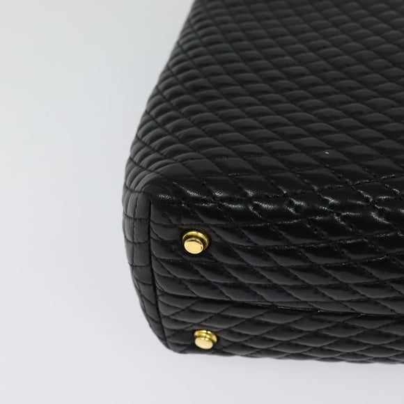 BALLY Quilted Hand Bag Leather Black Gold Auth BA3175