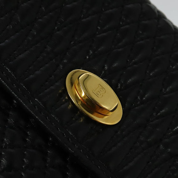 BALLY Quilted Hand Bag Leather Black Gold Auth BA3175
