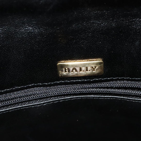 BALLY Quilted Hand Bag Leather Black Gold Auth BA3175