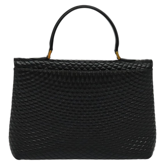 BALLY Quilted Hand Bag Leather Black Gold Auth BA3175
